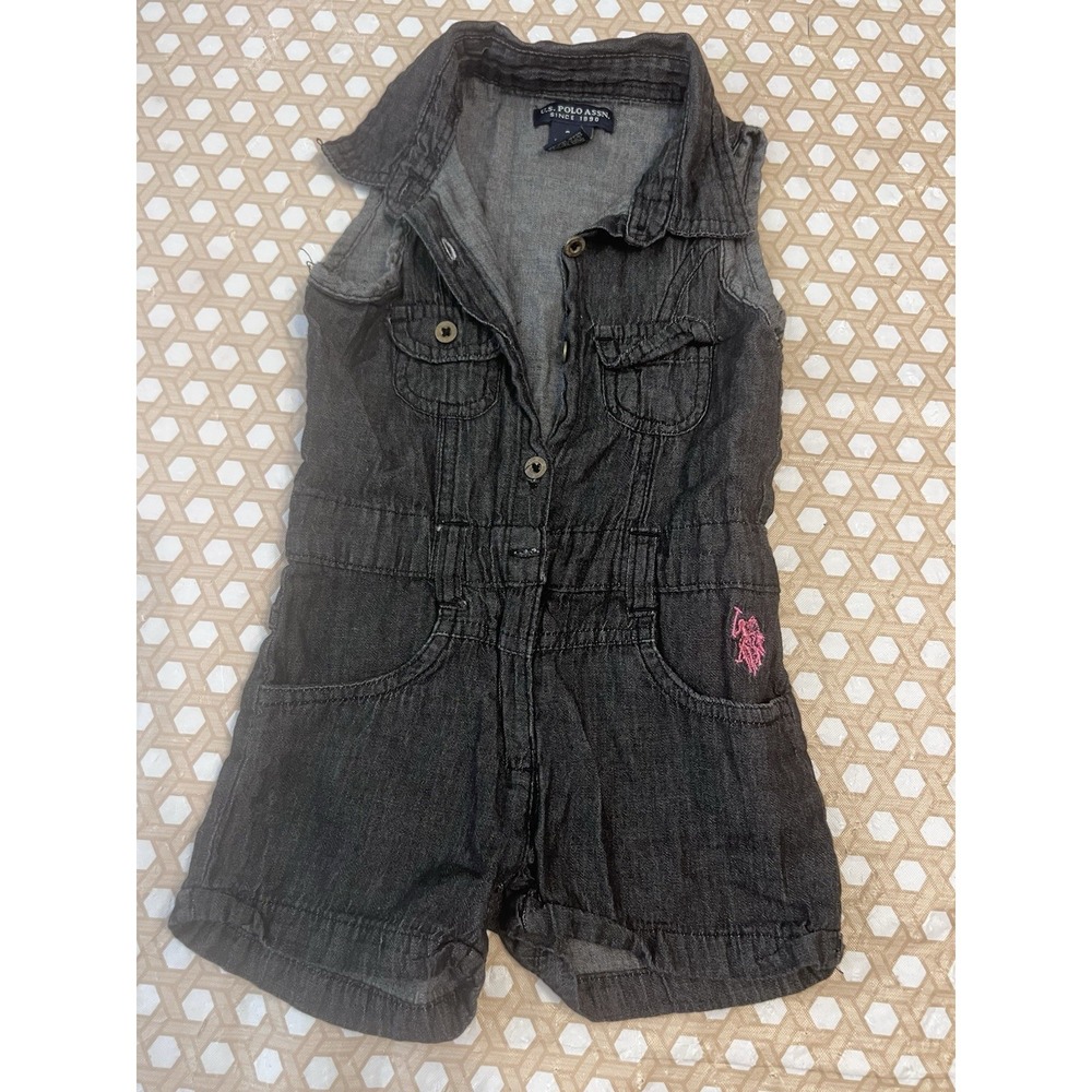 Us Polo Assn Charcoal Gray Baby Girls Romper Size 2T - Picture 2 of 6